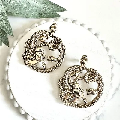 Gold Medusa Snake Head Woman Large Goddess Greek Mythology Earrings Serpent NEW • $18.95