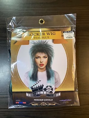 80's Rockstar Wig Teal Blue Costume Halloween Punk Rocker • $16.47