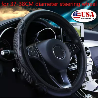 1X 38cm Black Leather Car Steering Wheel Cover Breathable Anti-Slip Universal US • $13.06