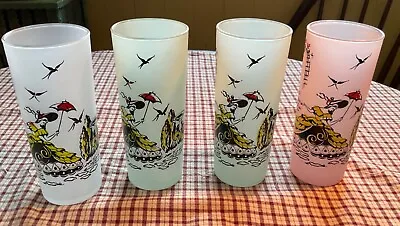 Vintage MCM Frosted Glass Hand Painted Highball Glasses (4) • $20