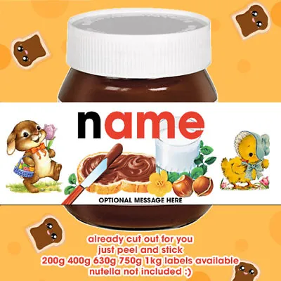 Personalised To Fit Nutella Jar Label Sticker Gift Novelty Easter Bunny Chick • £2.99