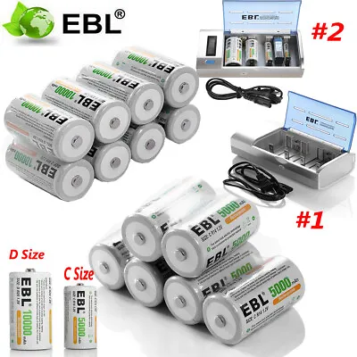 EBL Lot 5000mAh/10000mAh C D Size Cell Rechargeable Batteries / C D Size Charger • $85.99