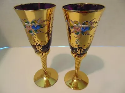 Vintage Tre Fuochi Murano Venetian Glass Aperitif Set Gold Plated Italy • $35