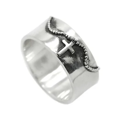 Religious Jewelry Band Engagement Mens Silver Ring With Cross On The Chain • £40.54