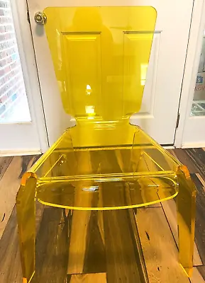 MCM Yellow Lucite /acrylic Molded Chair 3 X 2 X 2 Ft. ½ Inch Thick Vintage Rare • $300
