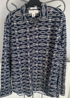 £3 • Buy Blue Cream Aztec Cord Shirt 100% Cotton H&m Size M Worn Once