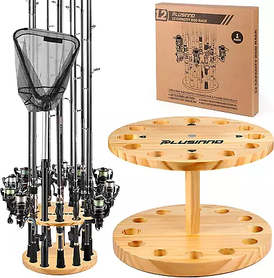 $29.99 • Buy V12 Fishing Rod Holders For Garage, Vertical Wooden Round Storage