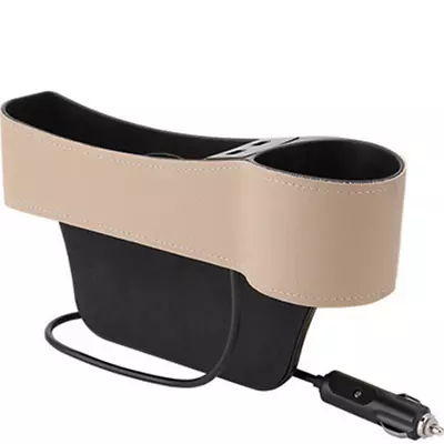 Car Right Side Seat Gap Crevice Storage Box 2-USB Beige PU Leather Accessories • $24.20