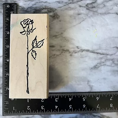 DeNami “ Long Stem Rose Bud” Leaves Flower Wood Mount Rubber Stamp Tall • $5.25