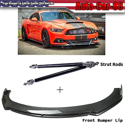 For Ford Mustang Front Bumper Lip Splitter Spoiler Carbon Fiber + Strut Rods • $69.99