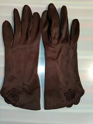 Vintage Women's Gloves Brown Large 8-1/2  Nylon Hong Kong #37 • $9.69