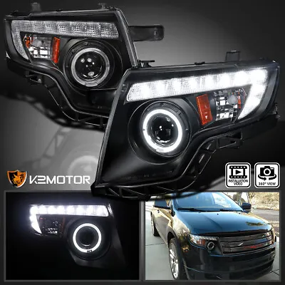 Black Fits 2007-2010 Ford Edge LED Strip Halo Rim Projector Headlights Lamp Pair • $228.38