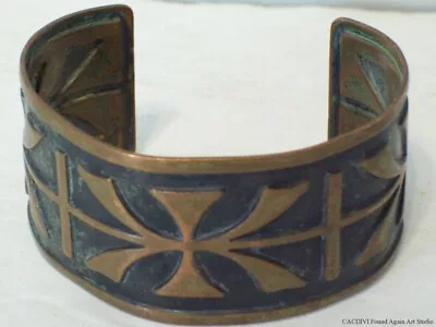 Cuff Bracelet Bell Signed Copper Vintage Tribal Design Retro Southwestern Hippy • $17.99