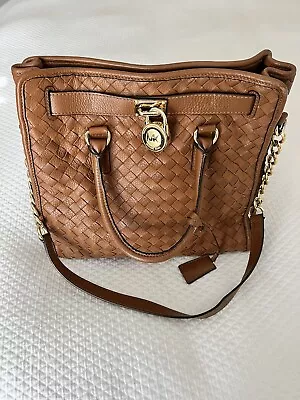 Excellent Michael Kors Hamilton Large Woven Leather Luggage Brown Tote Bag $498 • $125