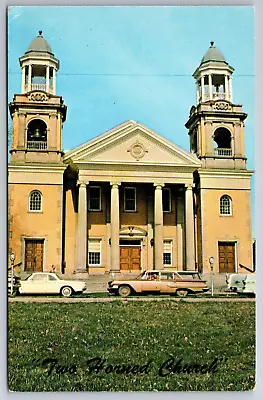 Vintage Postcard OH Marietta Two Horned Church Old Cars -3316 • $1.85