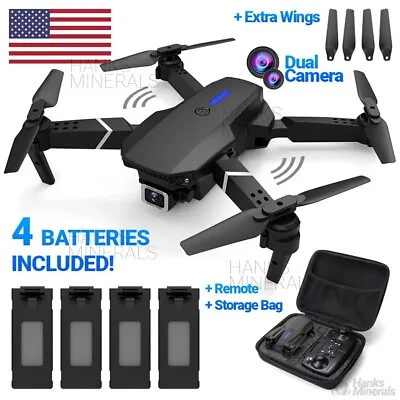 Drone 2024 4K HD Dual Camera WiFi FPV RC Foldable Quadcopter + 4 Batteries • $34.98