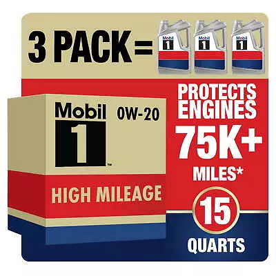 Mobil 1 High Mileage Full Synthetic Motor Oil 0W-20 5 Qt (3 Pack) Motor Oil • $78.01