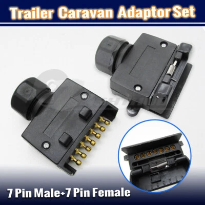 $14.95 • Buy 7 Pin Male Female Flat Socket Plug Set Trailer Adaptor Caravan Wiring Connector