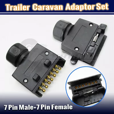 7 Pin Male Female Flat Socket Plug Set Trailer Adaptor Caravan Wiring Connector • $15.95