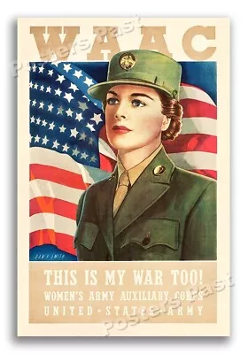 Join The WAAC” 1943 Vintage Style WW2 War Recruiting Poster - 16x24 • $13.95