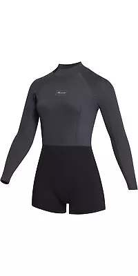 Mystic Womens Lunar 2mm Long Sleeve Back Zip Shorty Wetsuit - Black • $155.50