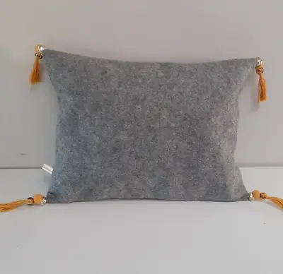 Throw Cushion Bead & Tassel Grey/Ochre Rectangle Sofa Boudoir  12 X 16  COVER • £14.99