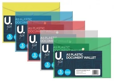 A5 Document Wallet Files Folders Filing School Office Home  Wallets 5 PACKs • £3.38