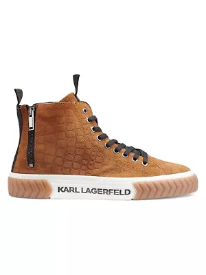 Karl Lagerfeld Paris Men's Size 9 Croc Embossed Suede High Top Sneakers Brown • $68