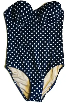 New J. Crew Polka Dot Underwire One Piece Swim Bathing Suit 76570 Navy Sz 0  • $19