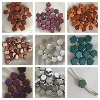 128 Czech Glass Pego Beads - 2-Hole Beads - 8 Colors/Finishes - 10mm • $5