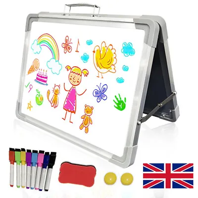 Foldable 42x30cm Double Sided A3 Magnetic Whiteboard W/Stand Pen Magnet Eraser • £15.41