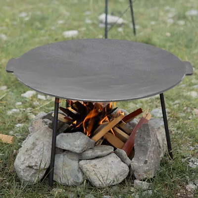 £24.99 • Buy 43cm Round Cast Iron Non-Stick Griddle Pan Plate Grill Skillet Pizza BBQ Camping