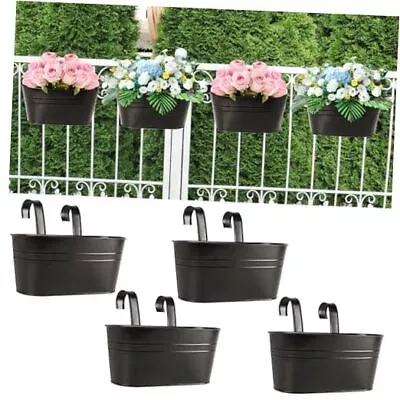 Pack Metal Iron Hanging Flower Pots 11 Inch Railing Fence Hanging 4 Black • $39.98