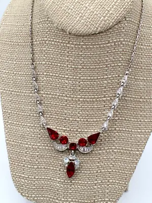 SI1025 Vintage Bogoff Red Crystal Necklace 15” • $39.95