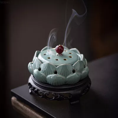 Retro Lotus Incense Burner Creative Zen Home Tea Table Decoration Ceramics • $65.24