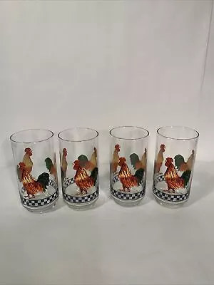 Libbey FOLK CRAFT ROOSTER Glasses Set Of 4 • $36.55