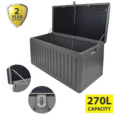 270l Large Garden Storage Box Outdoor Plastic Utility Cabinet Shed Locking Chest • £46.99