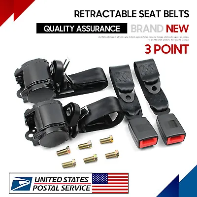 2X Universal 3 Point Retractable Seat Belts Fit For Jeep CJ YJ Wrangler 82-95 • $41.93