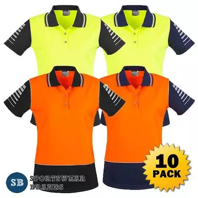 10 X Women Hi Vis Zone Polo Shirt Top Ladies Work Safety Size 8-24 Modern ZHL236 • $280