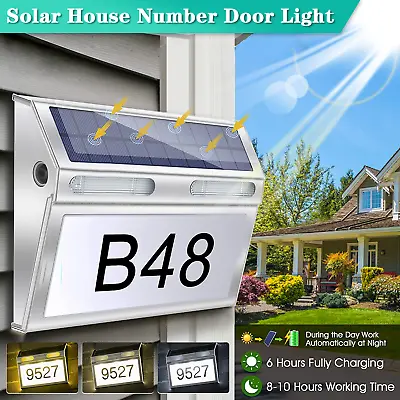 Solar Powered House Number Door Lights Outdoor LED Doorplate Sign Plaque Lamp UK • £12.59