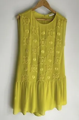 MEGAN PARK Chartreuse Indian Silk Embroidered Dress With Slip Size 1 8-10 $539 • $90.10