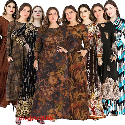 Plus Size Muslim Abaya Women Print Maxi Dress Long Kaftan Party Gown Robe Robe • $58.17