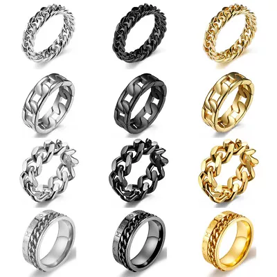 WideStainless Steel Band Cuban Link Chain Ring For Men Women Hip Hop Thumb Gift • $4.99