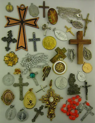 Vintage Catholic Lot Of 37 Medals Crosses Pins Religious Holy • $27.99