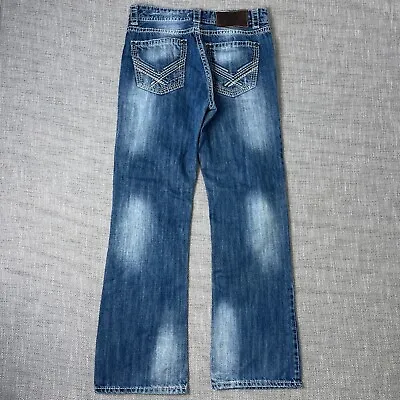 Vtg Y2K Rock & Roll Cowboy Relaxed Baggy Bootcut Jeans 33x32.5 Blue Grunge Punk • $41.95