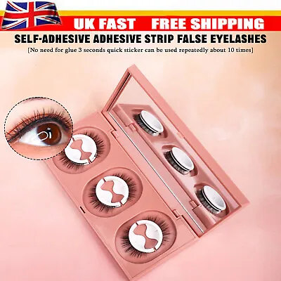£10.99 • Buy 3 Pair Reusable Self Adhesive False Eyelashes Natural Long Thick Fake Eye Lashes