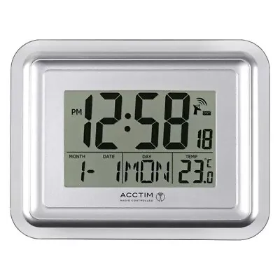 Acctim Radio Control Alarm Clock Digital Wall Desk Jumbo LCD Display Silver • £27.34
