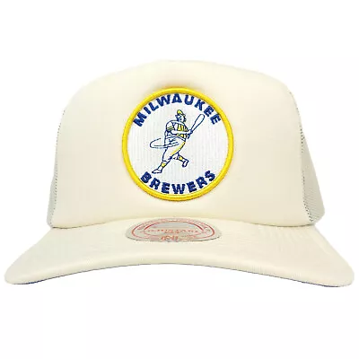 Milwaukee Brewers Mitchell & Ness MLB Trucker Hat 3D Logo Cream Meshback Cap NWT • $29.99