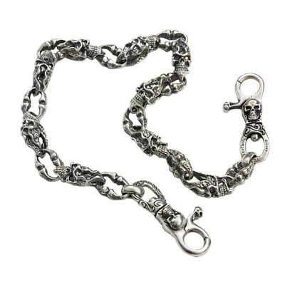 925 Sterling Silver Huge Skull KeyChain Mens Wallet Chain Punk Accessory TA263WC • $300.60