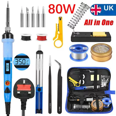 Soldering Iron Kit Set 80W Solder Wire Tips Cleaner Welding Irons Stand Tools UK • £17.89